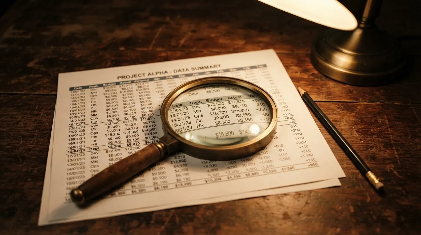 A magnifying glass rests over a printed regulatory certificate on a wooden desk.