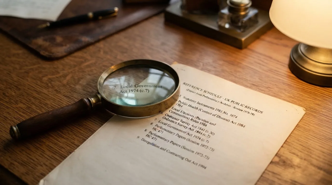 A magnifying glass rests over a printed regulatory certificate on a wooden desk.