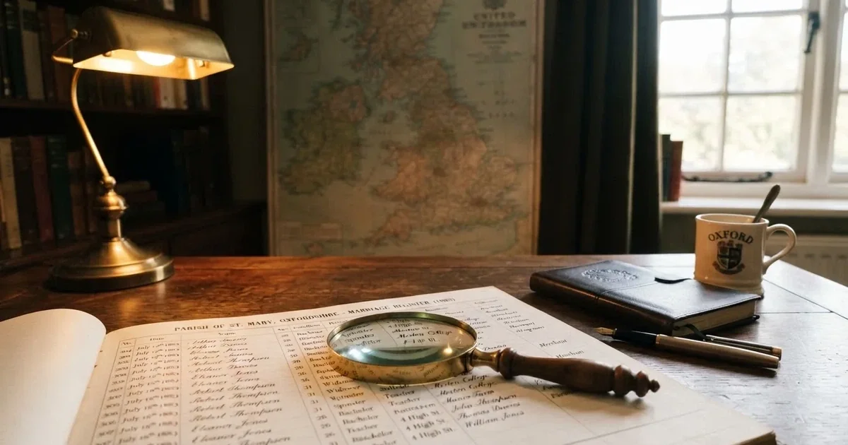 A magnifying glass held over a printed gambling licence certificate on a desk, with a UK map faintly visible in the background