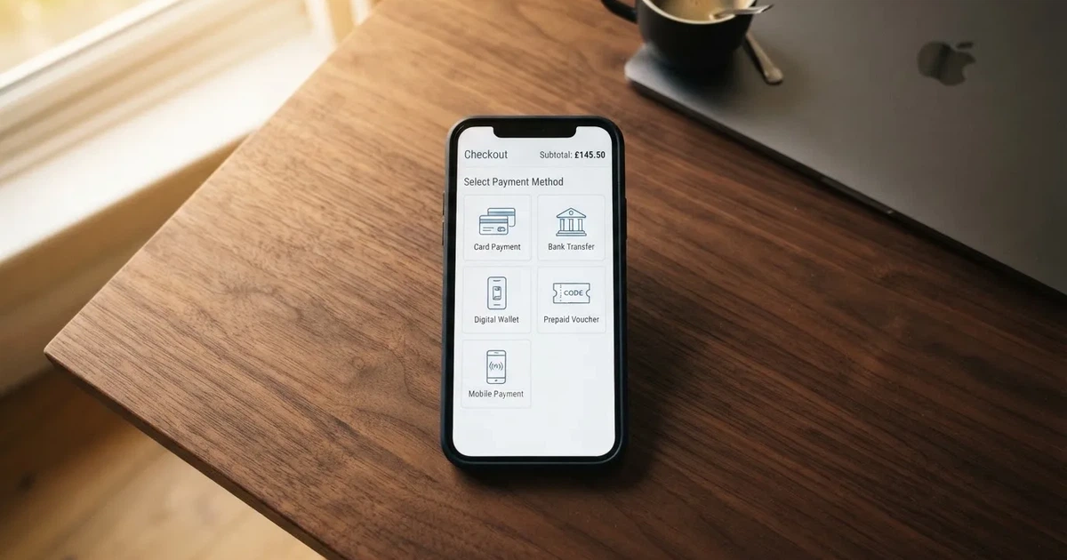Several payment method icons displayed on a phone screen at checkout